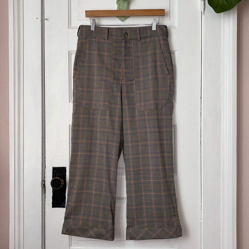CURRENT AIR WIDE LEG ANKLE PLAID PANTS